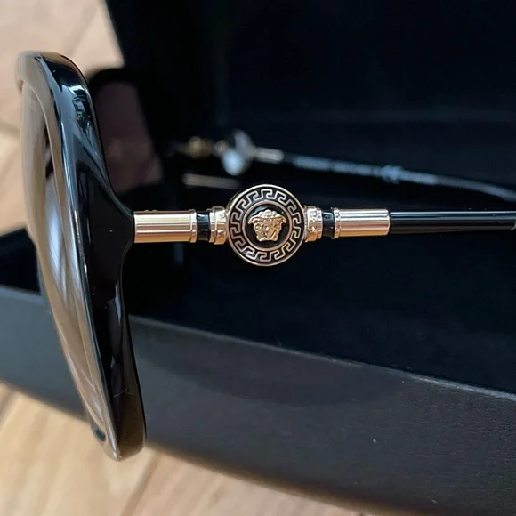 Versace Black Polarized Sunglasses with Gold Logo Accents - Picture 3 of 7